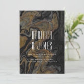 Elegant Abstract Gold Black Marble Wedding セーブザデート (スタンド正面)