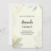 Elegant Abstract Leaves Girl Birthday Party 招待状 (正面)