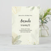 Elegant Abstract Leaves Girl Birthday Party 招待状 (スタンド正面)