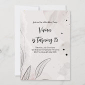 Elegant Abstract Leaves Girl Birthday Party 招待状 (正面)