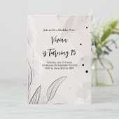 Elegant Abstract Leaves Girl Birthday Party 招待状 (スタンド正面)