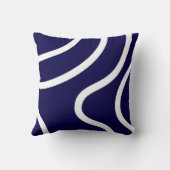 Elegant Abstract White Lines on Dark Blue クッション (裏面)