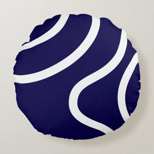 Elegant Abstract White Lines on Dark Blue ラウンドクッション (正面)