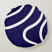 Elegant Abstract White Lines on Dark Blue ラウンドクッション (裏面)