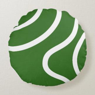 Elegant Abstract White Lines on Green Background ラウンドクッション