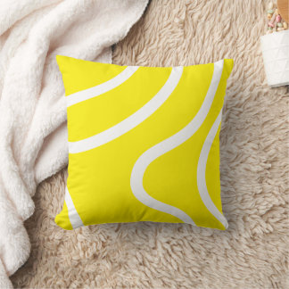 Elegant Abstract White Lines on Yellow Background クッション