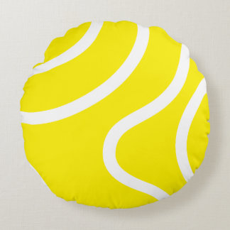 Elegant Abstract White Lines on Yellow Background ラウンドクッション