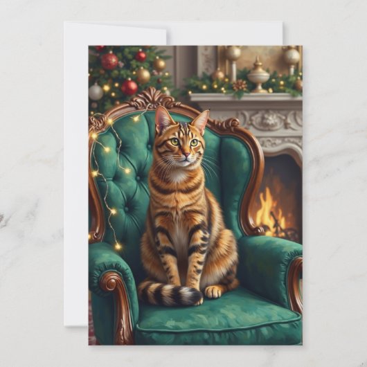 Elegant Abyssinian Cat Regal Holiday Portrait Art シーズンカード (正面)