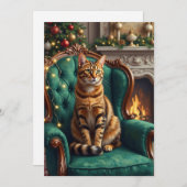 Elegant Abyssinian Cat Regal Holiday Portrait Art シーズンカード (正面/裏面)