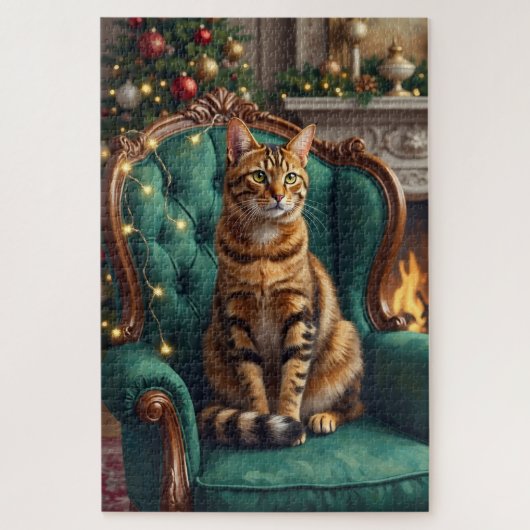 Elegant Abyssinian Cat Regal Holiday Portrait Art ジグソーパズル (縦)
