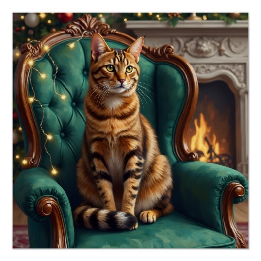 Elegant Abyssinian Cat Regal Holiday Portrait Art ポスター (正面)