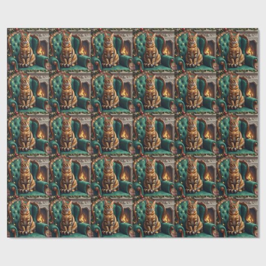 Elegant Abyssinian Cat Regal Holiday Portrait Art ラッピングペーパー (フラット)
