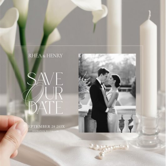 Elegant Acrylic Save the Date Photo Wedding アクリル招待状