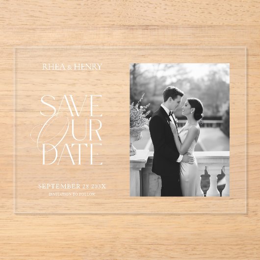Elegant Acrylic Save the Date Photo Wedding  アクリル招待状 (正面)