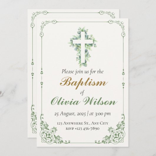Elegant Adult Baptism Invitation 招待状 (正面/裏面)
