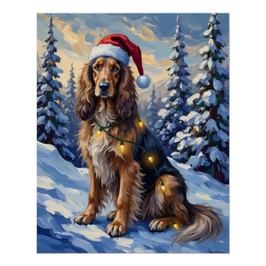 Elegant Afghan Hound Winter Wonderland Christmas ポスター (正面)
