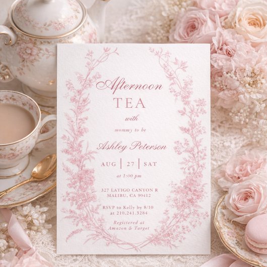 Elegant Afternoon Tea Party Girl Baby Shower 招待状