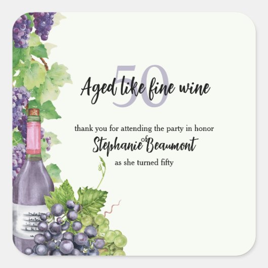 Elegant Aged Like Fine Wine 50th Birthday Party スクエアシール (正面)