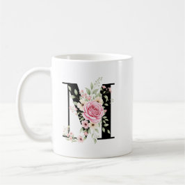 Elegant Alphabet Coffee Cup with Pink Rose Design コーヒーマグカップ