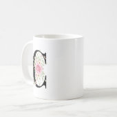 Elegant Alphabet Coffee Cup with Pink Rose Design コーヒーマグカップ (正面左)