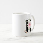 Elegant Alphabet Coffee Cup with Pink Rose Design コーヒーマグカップ (正面右)