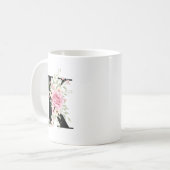 Elegant Alphabet Coffee Cup with Pink Rose Design コーヒーマグカップ (正面左)