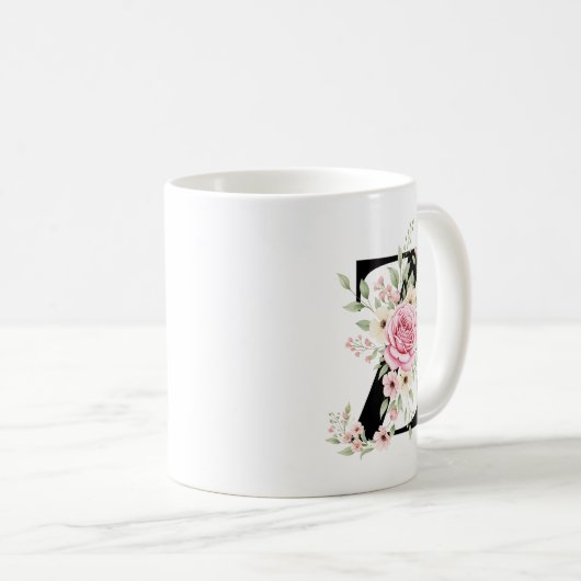 Elegant Alphabet Coffee Cup with Pink Rose Design コーヒーマグカップ (正面右)