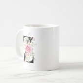 Elegant Alphabet Coffee Cup with Pink Rose Design コーヒーマグカップ (正面左)