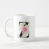 Elegant Alphabet Coffee Cup with Pink Rose Design コーヒーマグカップ (左)