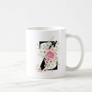 Elegant Alphabet Coffee Cup with Pink Rose Design コーヒーマグカップ