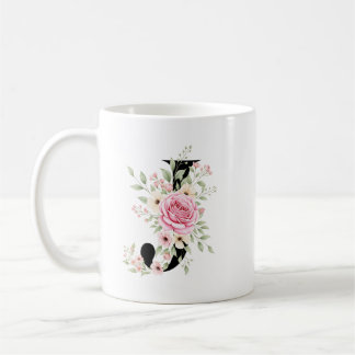 Elegant Alphabet Coffee Cup with Pink Rose Design コーヒーマグカップ