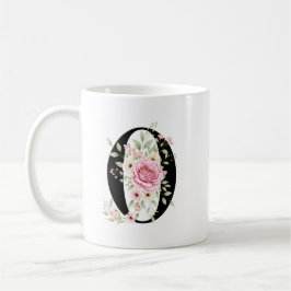 Elegant Alphabet Coffee Cup with Pink Rose Design コーヒーマグカップ