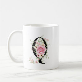 Elegant Alphabet Coffee Cup with Pink Rose Design コーヒーマグカップ