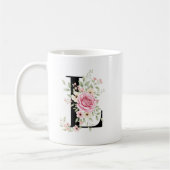 Elegant Alphabet Coffee Cup with Pink Rose Design コーヒーマグカップ (左)