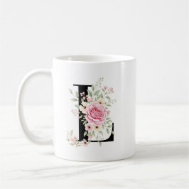 Elegant Alphabet Coffee Cup with Pink Rose Design コーヒーマグカップ