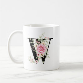 Elegant Alphabet Coffee Cup with Pink Rose Design コーヒーマグカップ
