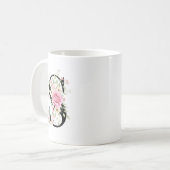 Elegant Alphabet Coffee Cup with Pink Rose Design コーヒーマグカップ (正面左)