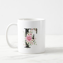 Elegant Alphabet Coffee Cup with Pink Rose Design コーヒーマグカップ