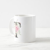 Elegant Alphabet Coffee Cup with Pink Rose Design コーヒーマグカップ (正面左)