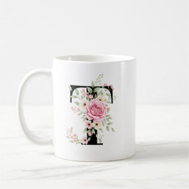 Elegant Alphabet Coffee Cup with Pink Rose Design コーヒーマグカップ