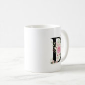 Elegant Alphabet Coffee Cup with Pink Rose Design コーヒーマグカップ (正面右)