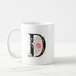 Elegant Alphabet Coffee Cup with Pink Rose Design コーヒーマグカップ