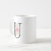 Elegant Alphabet Coffee Cup with Pink Rose Design コーヒーマグカップ (正面左)