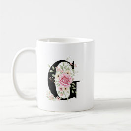 Elegant Alphabet Coffee Cup with Pink Rose Design コーヒーマグカップ