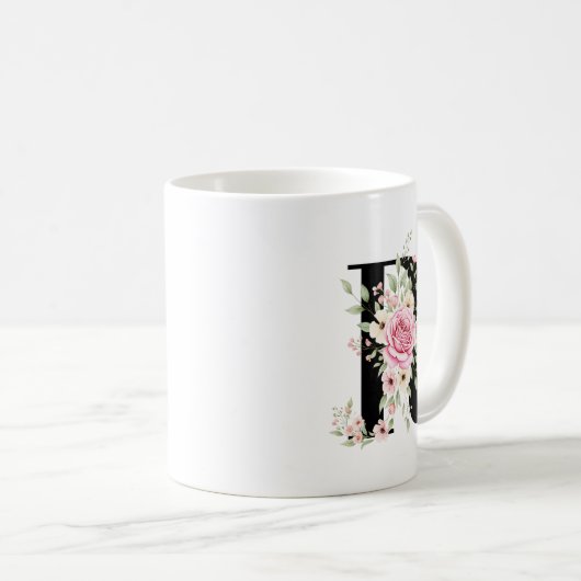 Elegant Alphabet Coffee Cup with Pink Rose Design コーヒーマグカップ (正面右)