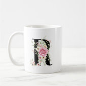 Elegant Alphabet Coffee Cup with Pink Rose Design コーヒーマグカップ (左)