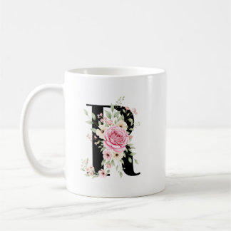 Elegant Alphabet Coffee Cup with Pink Rose Design コーヒーマグカップ