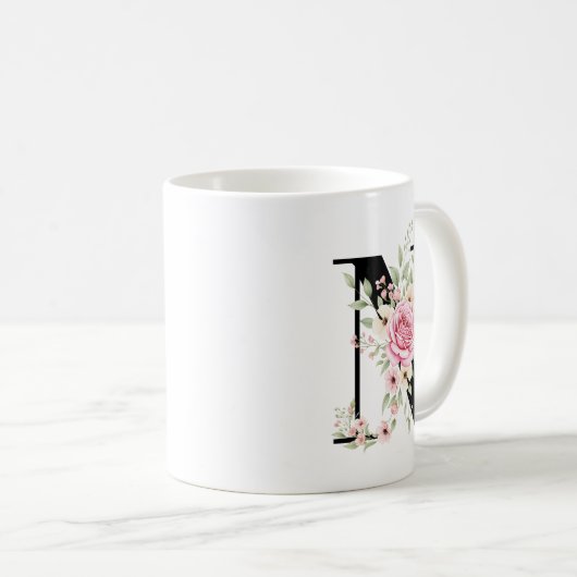 Elegant Alphabet Coffee Cup with Pink Rose Design コーヒーマグカップ (正面右)