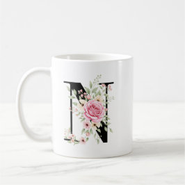 Elegant Alphabet Coffee Cup with Pink Rose Design コーヒーマグカップ