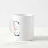 Elegant Alphabet Coffee Cup with Pink Rose Design コーヒーマグカップ (正面左)